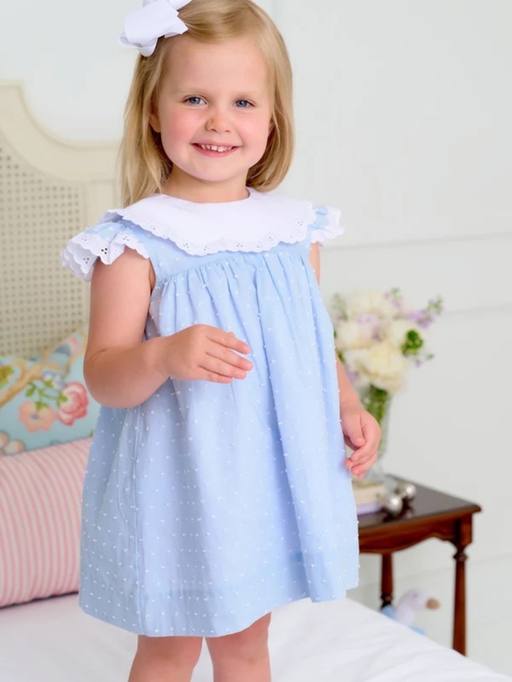 The Beaufort Bonnet Company Franny Frock in Sarasota Sky Dallas Dot NWT 12/18 M